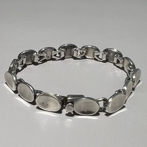 925 Vintage Mexico Sterling Silver Disk Link Bracelet - Picture 2 of 13